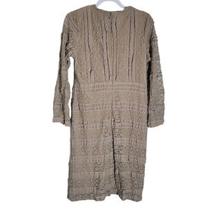 Bohme Floral Lace Sheath Dress Women's Size Large Tan Nude Long Sleeve Boho